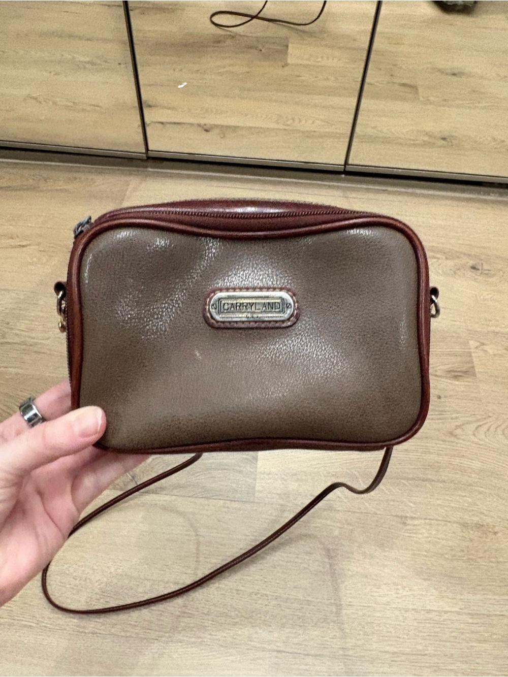 Carryland Brown Crossbody Bag with Burgundy Trim
